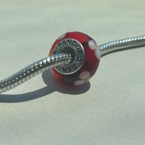 Retired Pandora Murano Glass Charm - Red with White Flowers - 790622